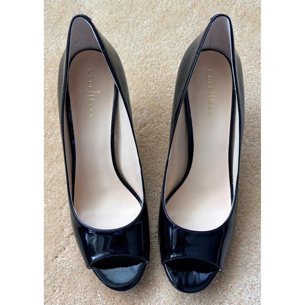 Cole Haan Nike Air Black Patent Leather Peep Toe Pumps Heels D40037 Womens 7.5 B - Picture 3 of 9